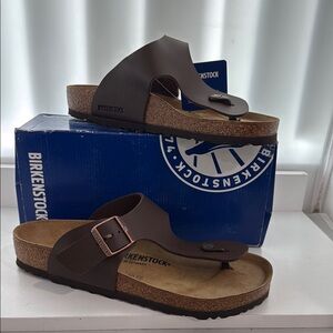 Birkenstock Brown Suede Sandals with Adjustable Buckle and Toe Loop